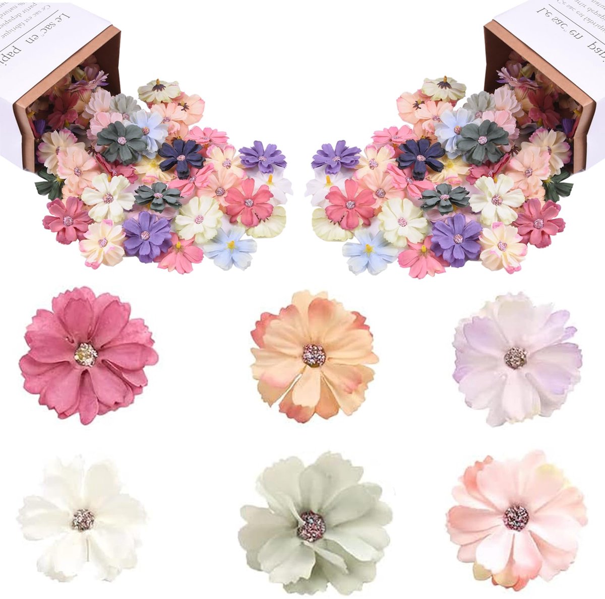 60 stuks kunstbloemen om te knutselen, meerkleurige nepbloemen, mini-zijden bloemkoppen, perfect voor bruiloft, bruidsboeket, Valentijnsdag, party, tafeldecoratie, scrapbooking