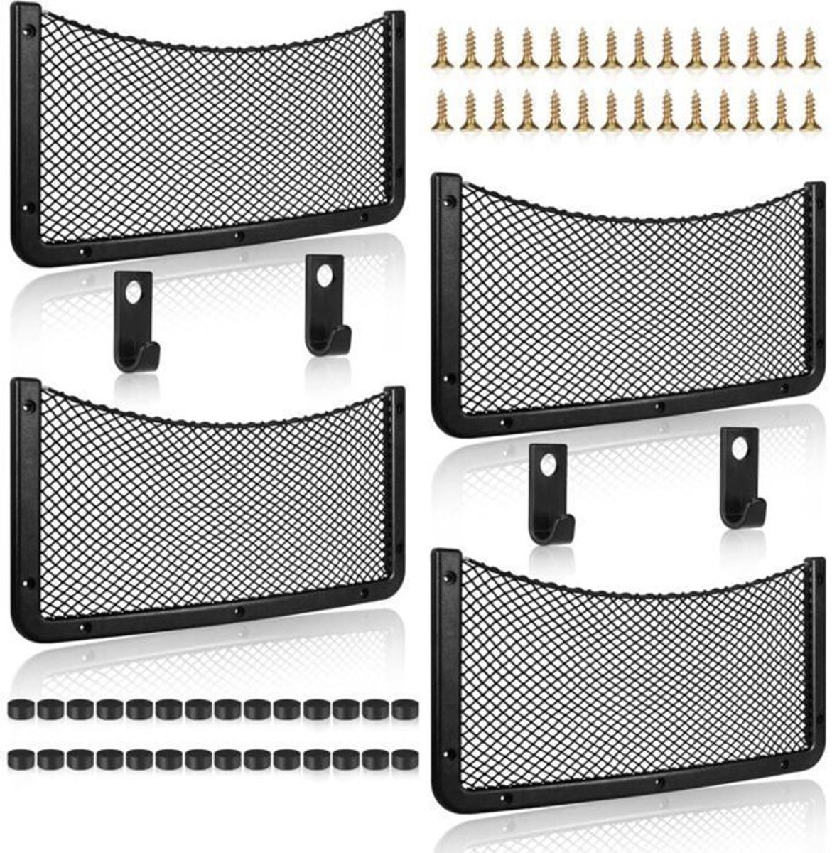 Autobergnet 42x21 cm - Zwart polyester - 4-pack - Autoberging