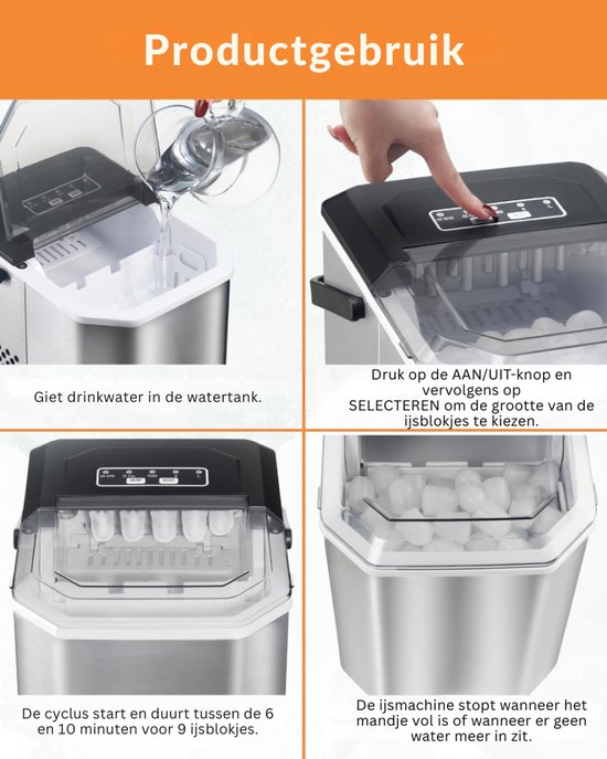 SNJY® IJsblokjesmachine - IJsmachine - IJsblokjesmakers - 1,3L - 12KG/24 Uur - 1000 kW - Zilver van SNJY — afbeelding 4