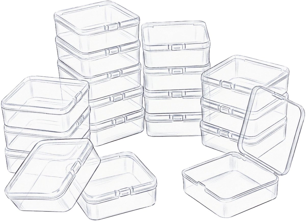 18 stuks vierkante mini doorzichtige plastic opbergcontainers doos doos met deksels voor kleine voorwerpen en andere knutselprojecten (95 x 95 x 35 mm, transparant)