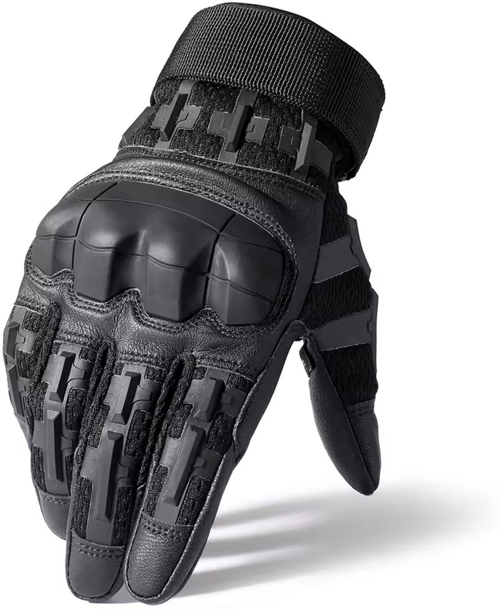PU-leer Tactische touchscreenhandschoenen volledige vingers Wandelen Fietsen Training Klimmen Airsoft Jacht Antislip beschermende uitrusting (Zwart) S