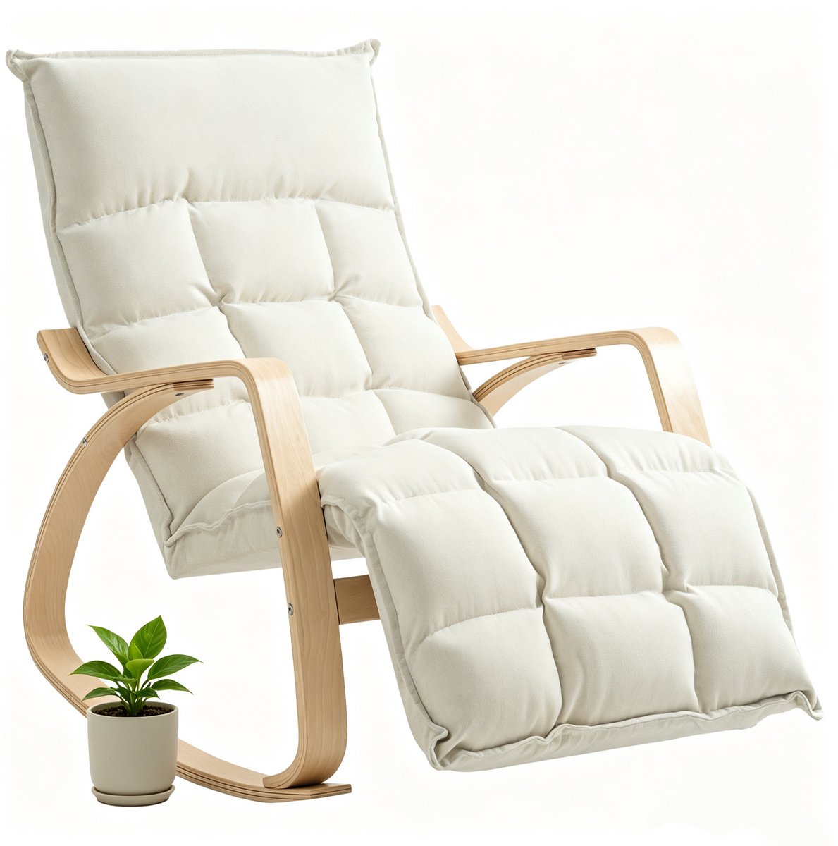 ECTEATOY® Schommelstoel met Verstelbare Voetensteun - Voedingsstoel Linnen-Look - Relaxfauteuil voor Woonkamer & Slaapkamer - 67x123x92 cm - Crème