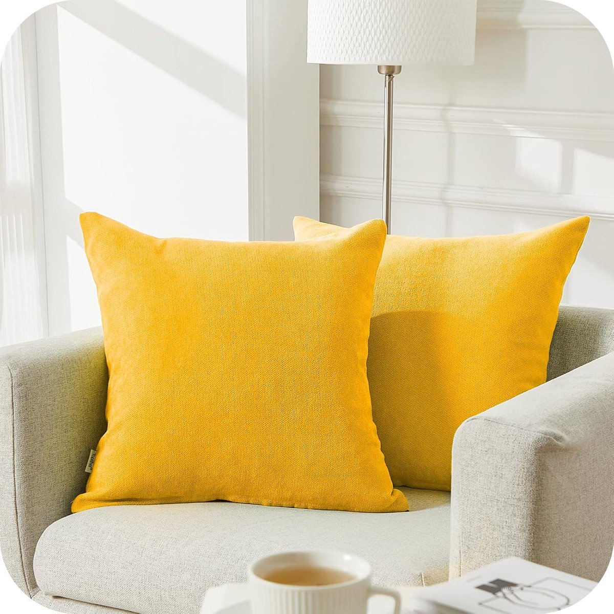 Mosterdgele kussenhoezen van 40 x 40 cm, chenille-kussensloop, zachte, vierkante, effen, decoratief, voor slaapbank, slaapkamer, woonkamer met onzichtbare rits, set van 2