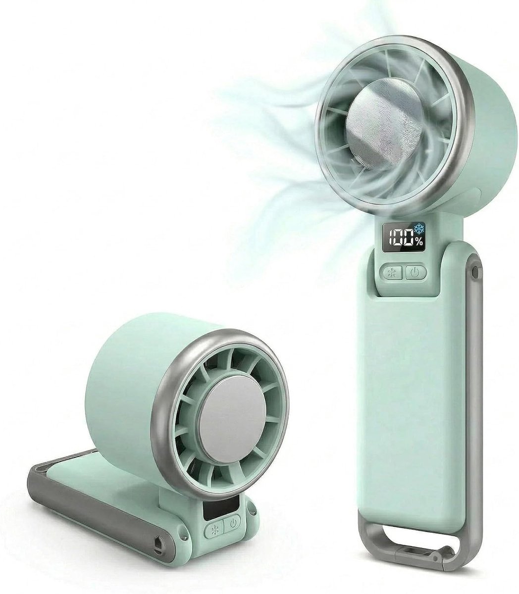 Draagbare oplaadbare handventilator - 5 windsnelheden - Turbo miniventilator - Type-C oplaadbaar - 3-in-1 opvouwbare ventilator - Ideaal voor kamperen, strand, wandelen en reizen (groen)