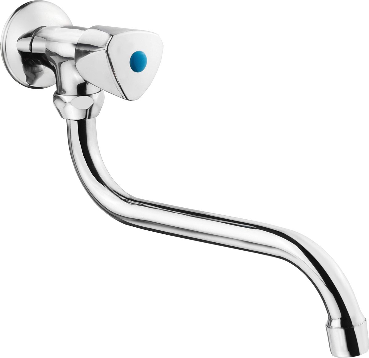 Uitloopventiel "Lisa" - Verchroomde messing behuizing - Voor wandmontage in gastentoilet & kelder - Draaibare uitloop - Geluidsarme beluchter/Koudwaterkraan/Insteekkraan / LI92