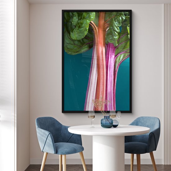 Cadre photo avec affiche - Rhubarbe colorée sur fond bleu - 80x120 cm - Cadre pour affiche