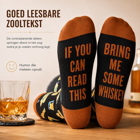 Chaussettes d'intérieur Funny Chaussettes Whiskey - Cute Home Socks AntiSlip Women and Men - If You Can Read This Whisky Boisson - 37 à 45 - Cadeau