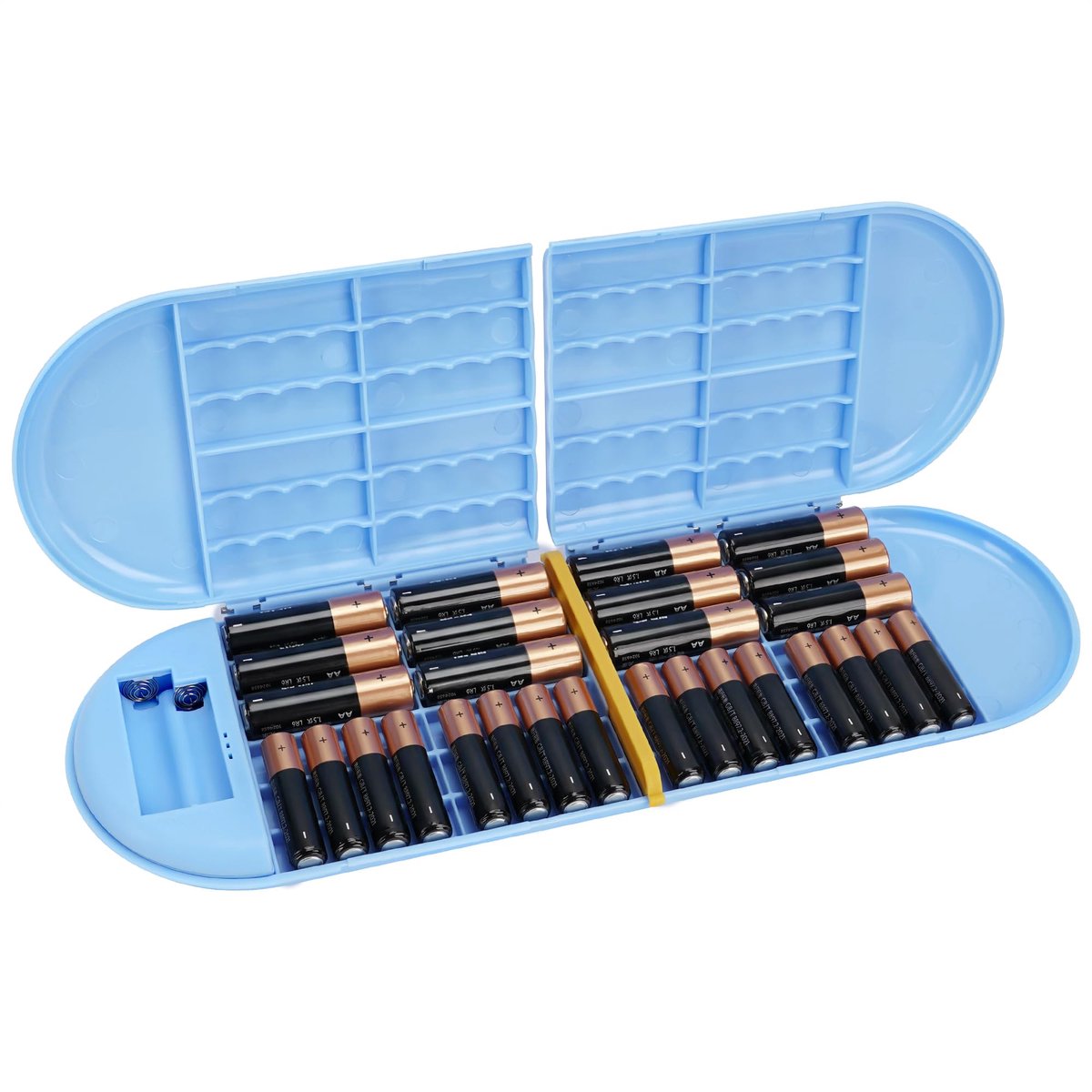 Opbergkoffer met Tester, Draagbare Batterij Organizer voor 12 AA, 12 AAA, Platte Batterij, Single Layer Batterij Opbergdoos (Blauw)