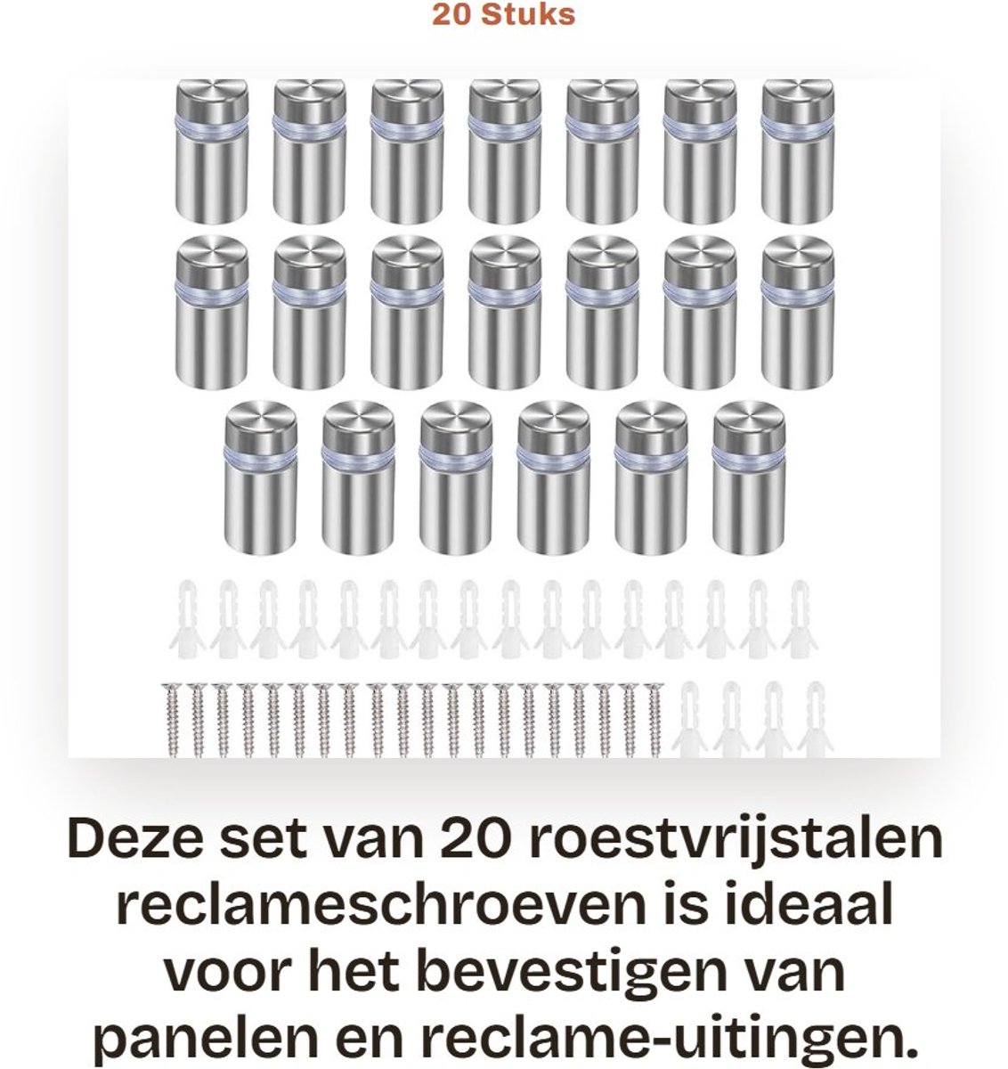 Dailygoods- Reclameschroeven 20 stuks - Roestvrij Staal - Afstandhouder Fietstas - Standoff Glas - Paneelwandhouder - Eenvoudig te Installeren - Afstandhouders
