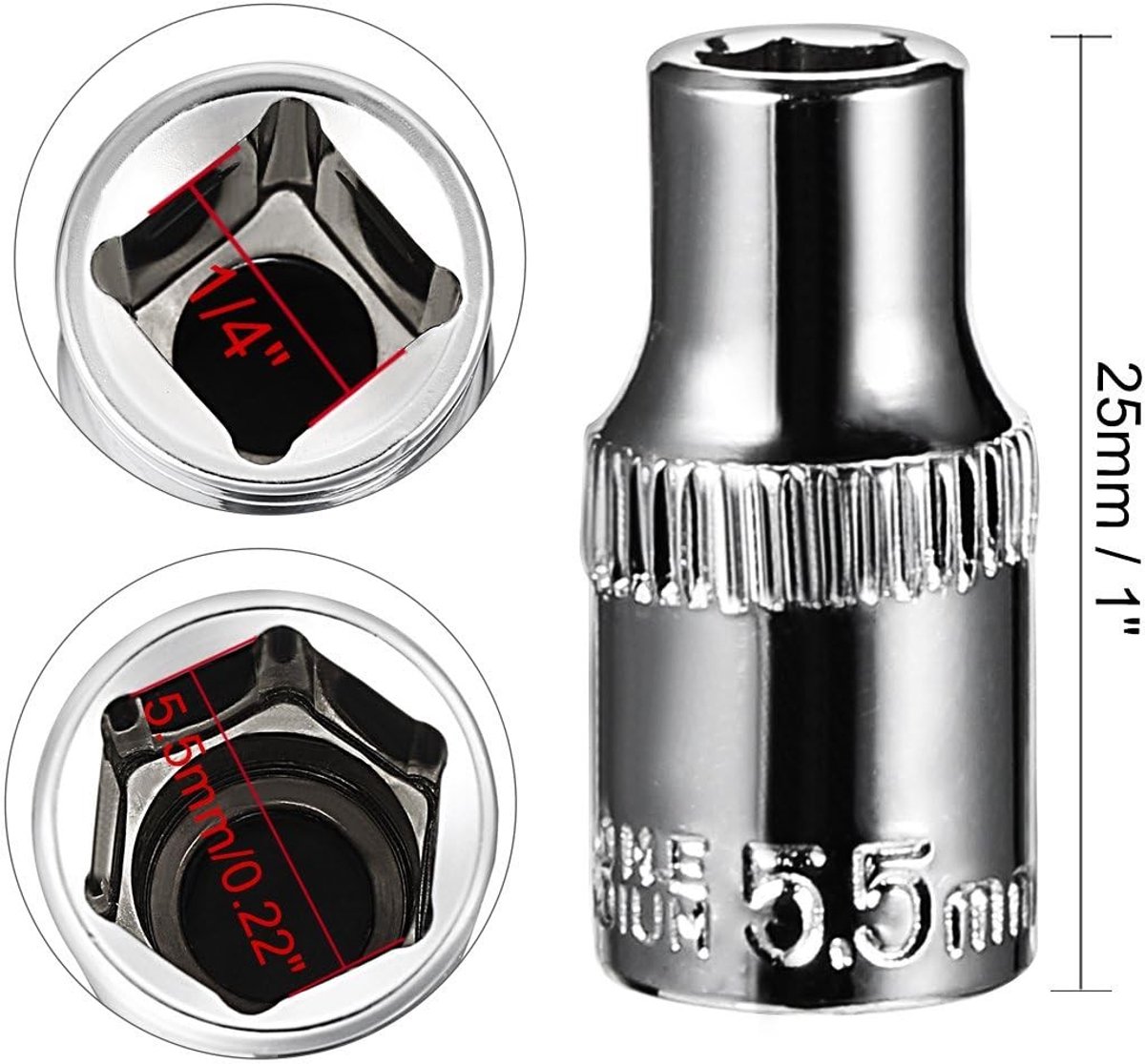 Dailygoods- Onderdiepe Socket 5.5mm - Steeksleutelset - Chroom-vanadiumstaal - Slijtvast - Duurzaam - Geschikt voor autoreparatie - Steeksleutel