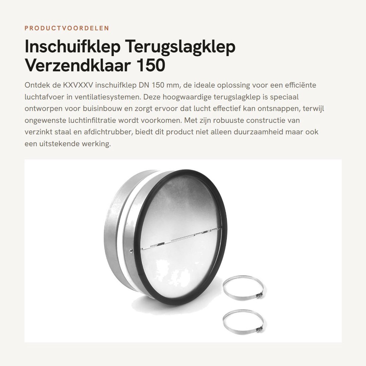 Dailygoods- Inschuifklep DN 150 mm - Terugslagklep Verzinkt Staal - Afdichtrubber - Luchtafvoer - Slangklemmen - Afmetingen 15 x 15 x 5,8 cm