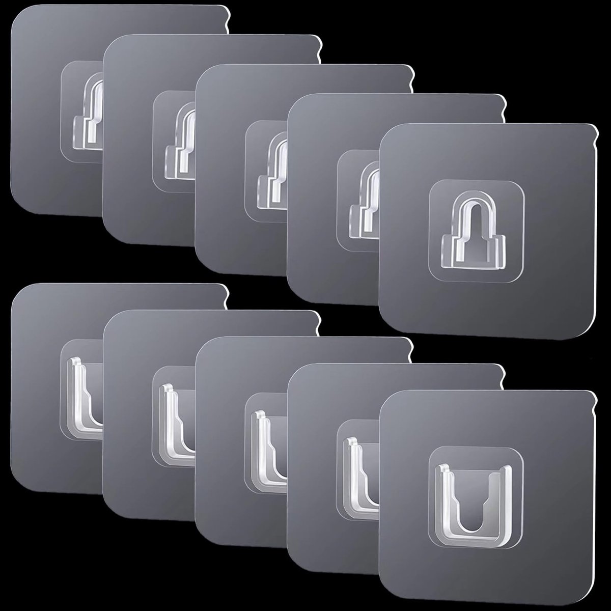 Dailygoods - 10 stuks dubbelzijdige kleefhaken, multifunctionele zelfklevende haken, zonder boren, zelfklevende wandhaken voor keuken, badkamer, woonkamer, kantoor (transparant)