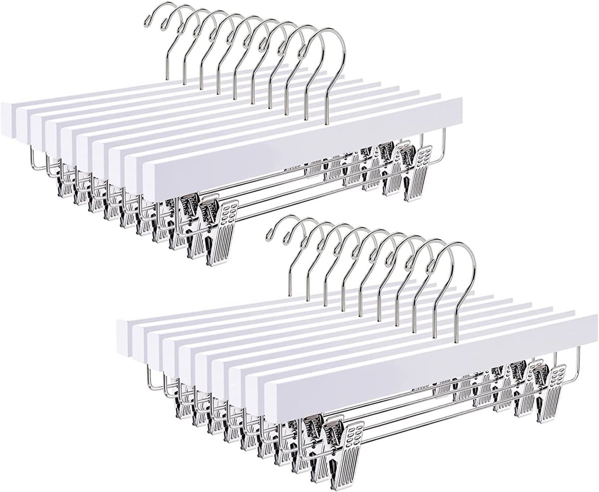 Dailygoods- Broekhangers 35,5 cm - 20 Stuks - Houten Kledinghangers - Ruimtebesparend - Antislip Clips - Draagvermogen tot 5 kg