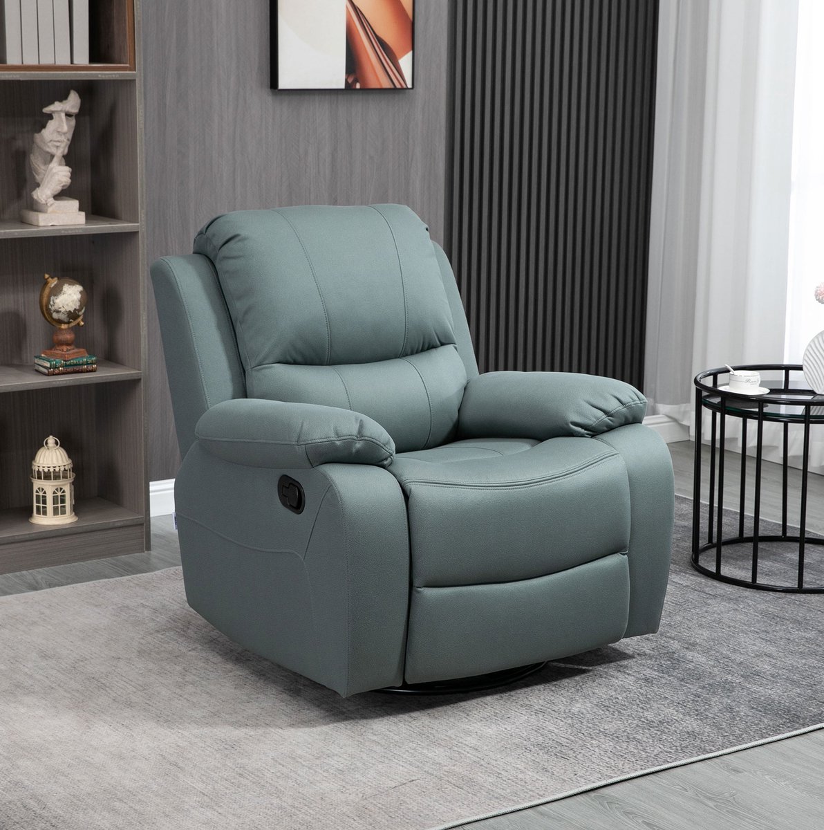 MIVRAY Relaxfauteuil 100 x 93 x 98 cm - Handmatig Verstelbaar Tot 135 Graden Met Voetsteun En Draaifunctie - Woonkamer - Stof Groen