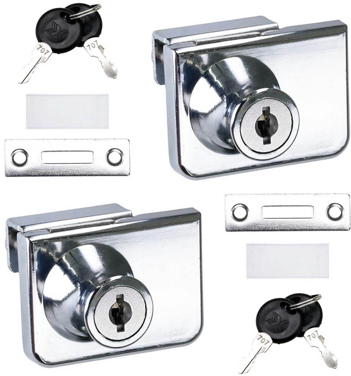 Dailygoods- Vitrineslot - 2 Stuks - Zonder Boren - Zinklegering - 4-8 mm Glazen Deur - 4 Sleutels - Duurzaam en Schokbestendig - Glazen Deurslot