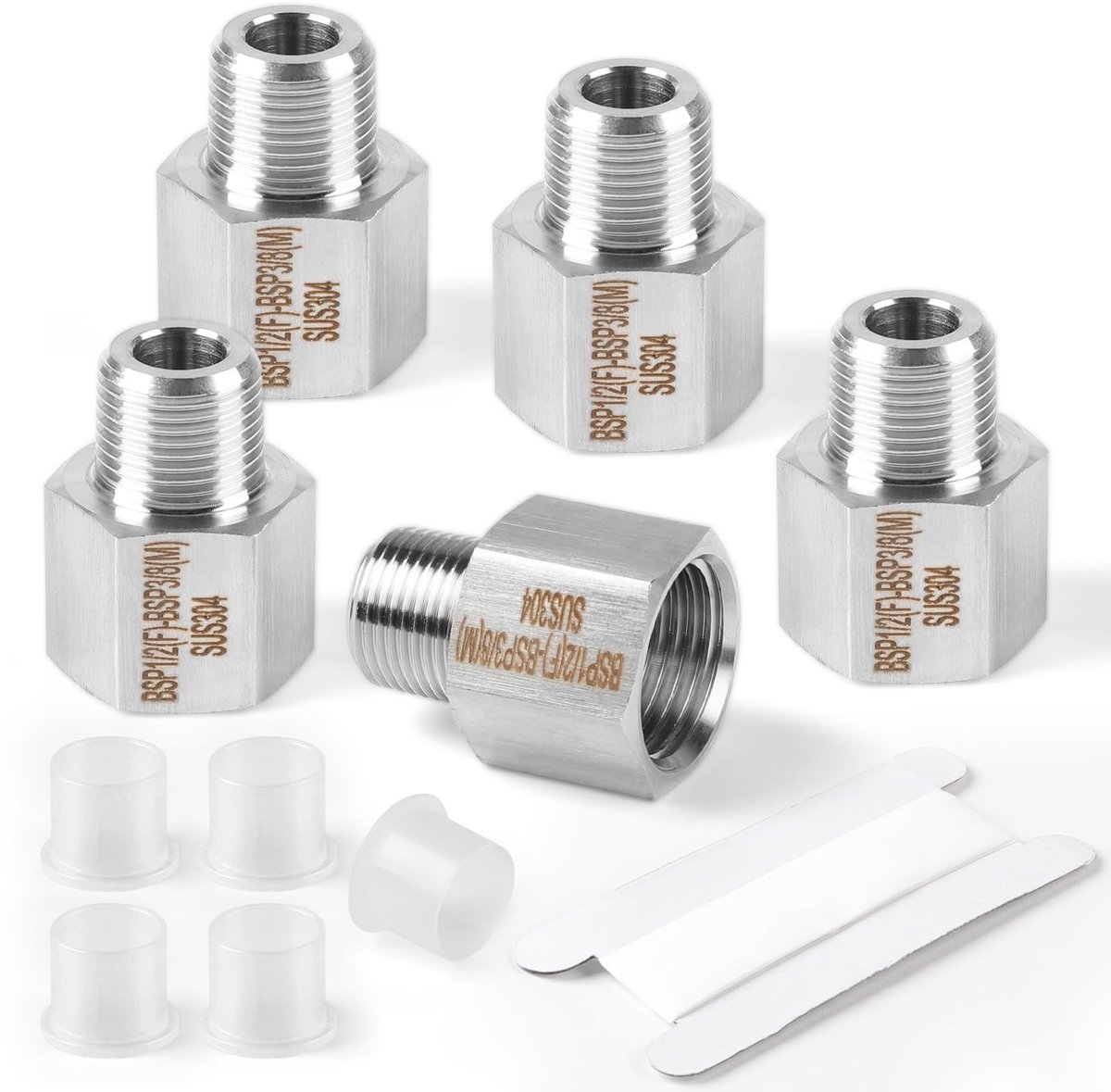 Dailygoods - LALAGO 5 stuks 1/2 inch BSP vrouwelijk x 3/8 inch mannelijke BSP schroefdraad van 304 roestvrij staal verloopstuk zeskant verloopstuk voor buizen adapter schroefdraad buisverbindingen