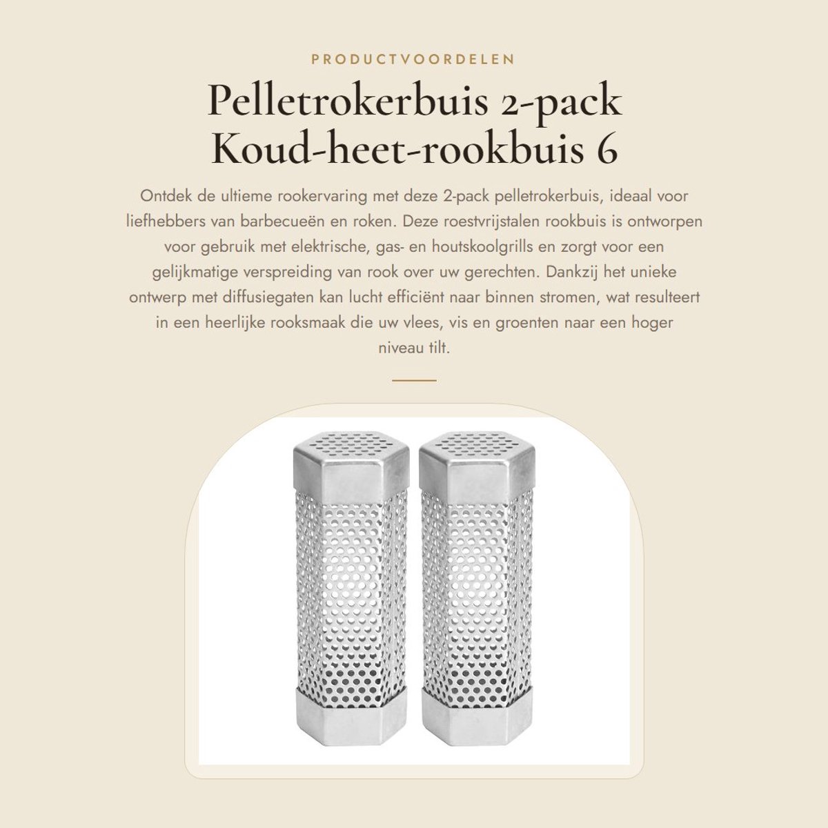 Dailygoods - Pelletrokerbuis - 2-pack - Koud-heet-rookbuis - 6 inch - Roestvrijstalen rookbuis - Geschikt voor elke grill - Zilver