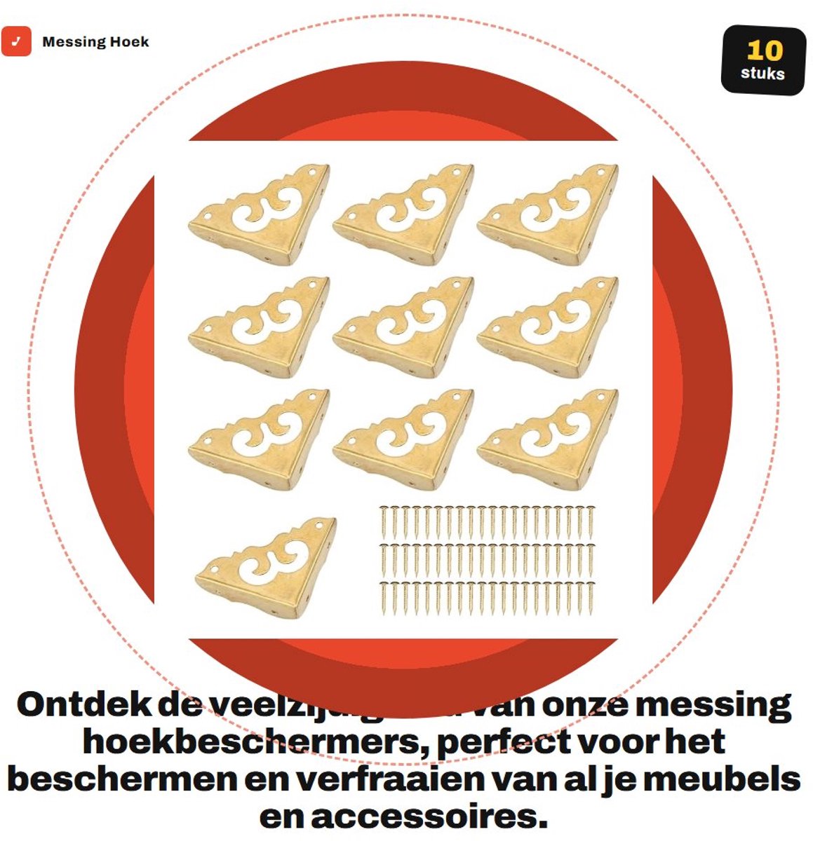 Dailygoods- Hoekbeschermer Metalen - 10 Stuks - Antieke Decoratie - Bescherming Voor Meubels - Randbeschermer - Inclusief Nagels - Hoekbescherming