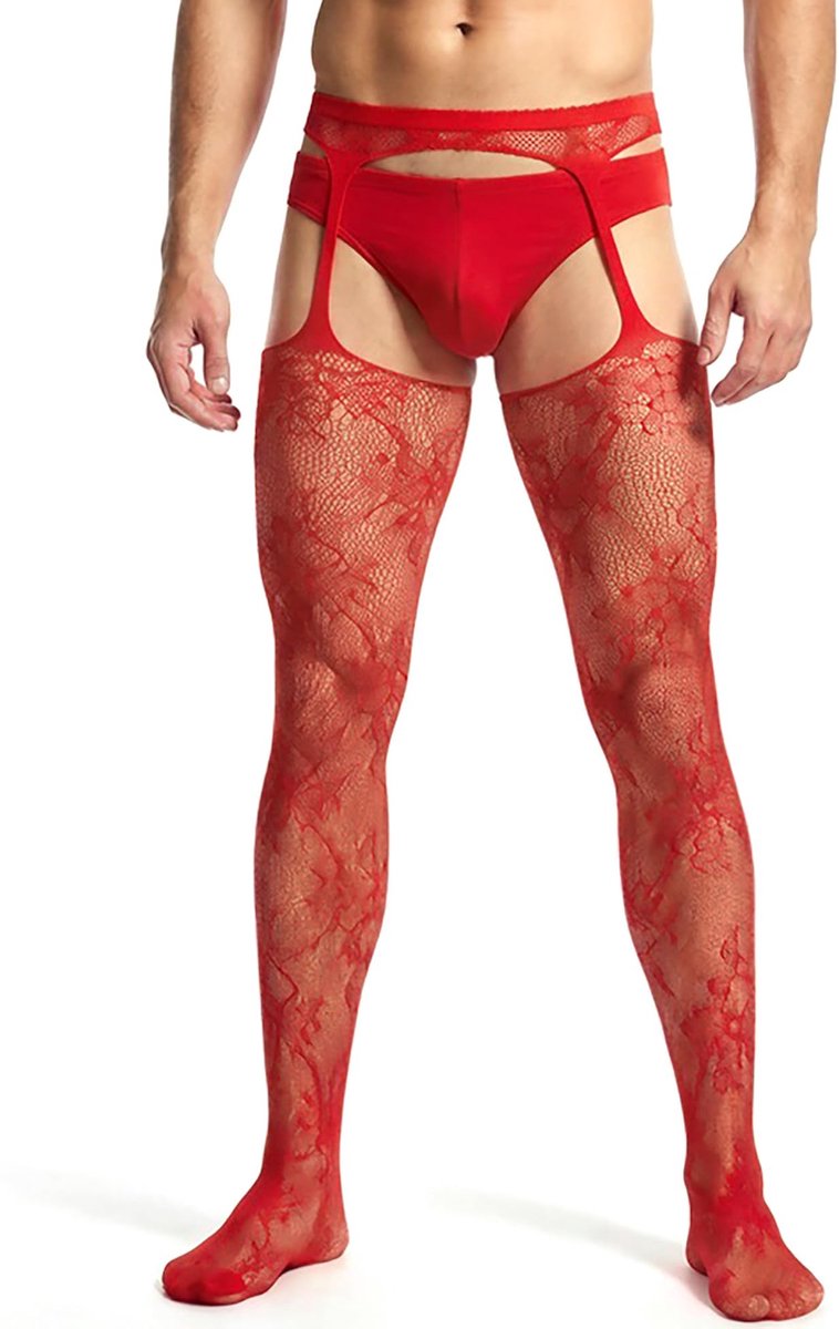 Dailygoods- Panty met bloemenprint - Jarretelkousen - Kousen met jarretels - Kousen voor heren - Grote maten - Hoogwaardig nylon