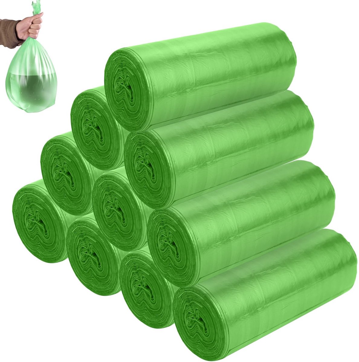 Dailygoods - 200 stuks vuilniszakken, 20 l, bijzonder scheurvast en waterdicht, recyclebare afvalzakken voor keuken, biologische afvalzakken voor het restafval en de afvalverzameling (50 x 45 cm, groen)