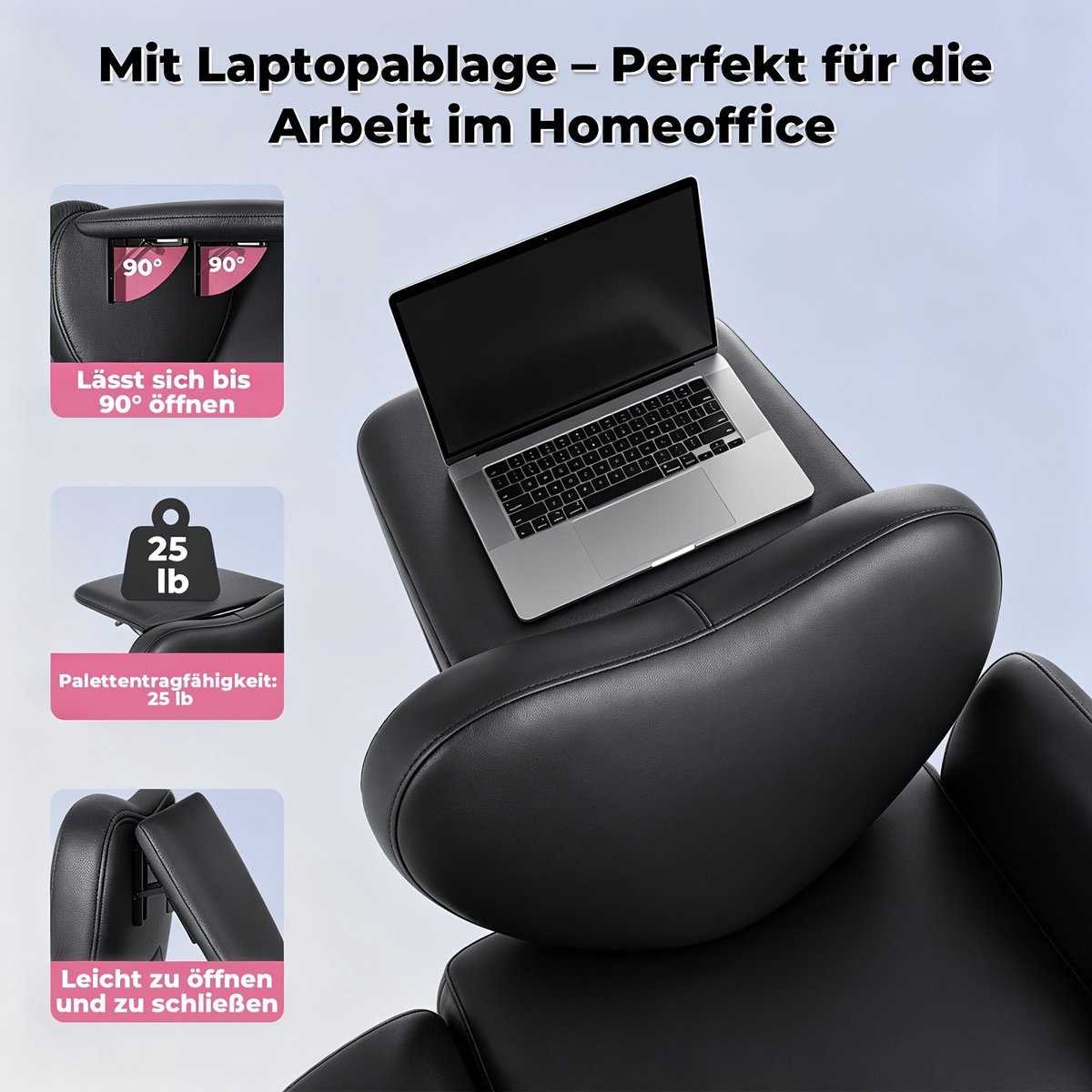 Draaibare ergonomische bureaustoel met opvouwbaar tafelblad en verstelbare armleuningen thumbnail 6