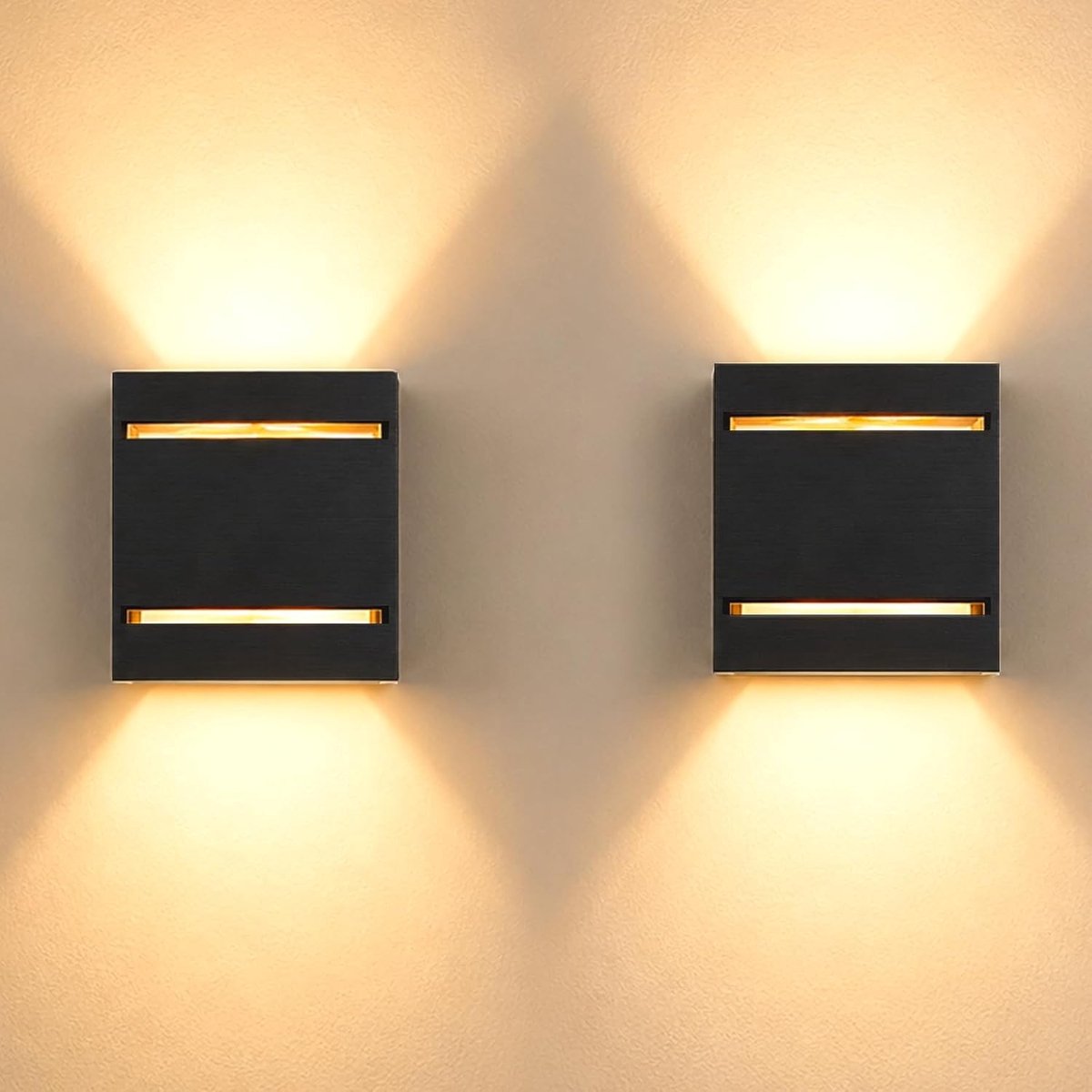 Set van 2 zwarte LED wandlampen voor binnen, aluminium, 7 W, warmwit 3000 K, moderne verli