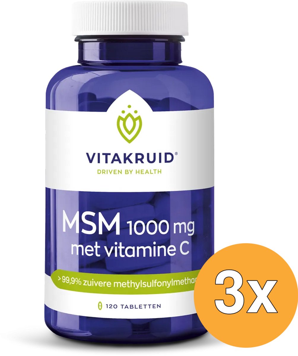 3x Vitakruid MSM 1000 mg > 99,9% Zuiver + Vitamine C (120 tabletten)