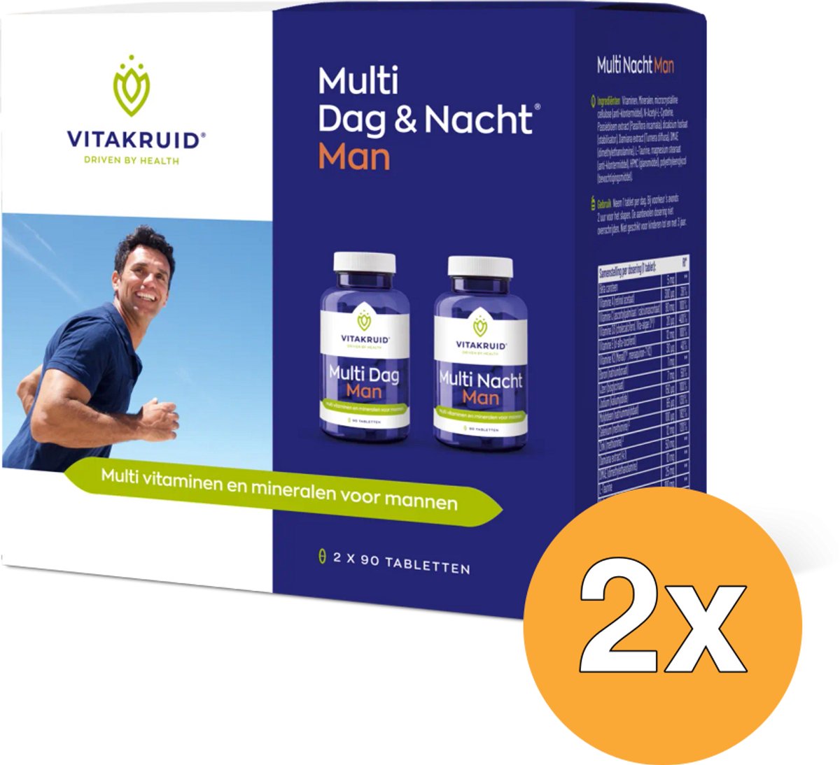 2x Vitakruid Multi Dag & Nacht Man 100% Vegan (2 x 90 tabletten)