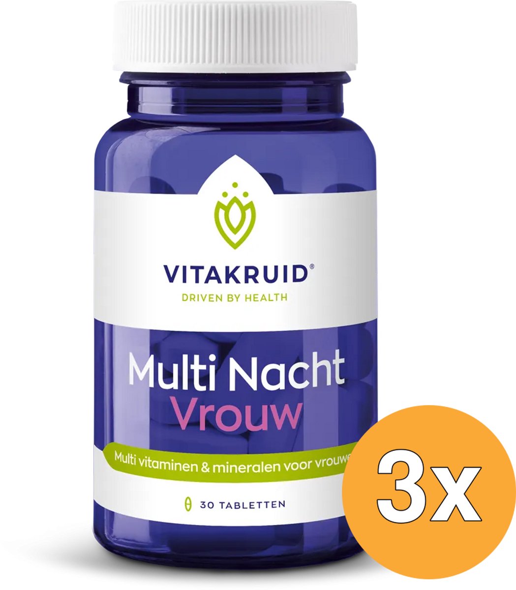 3x Vitakruid Multi Nacht Vrouw 100% Vegan (30 tabletten)