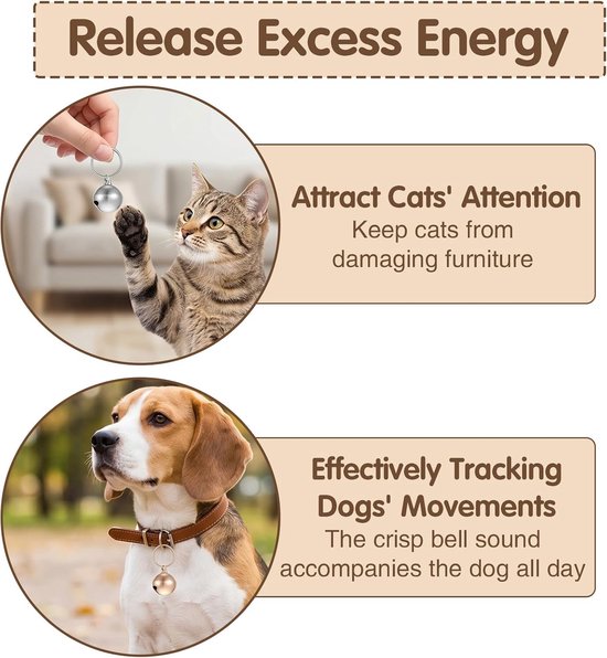 10 stuks kattenhalsband, belletjes voor huisdieren, honden, kleine bel voor puppy en kitten, metalen accessoires, bel, helder belgeluid (zilver, goud) — afbeelding 2