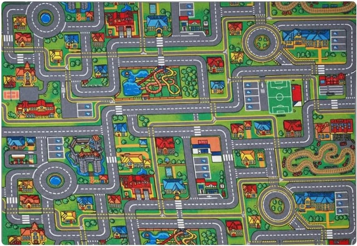 Tapijt Auto Tapijt met Straten Huizen Antislip Autotapijt voor Speelkamer Kinderkamer Slaapkamer Straattapijt, 60x90cm