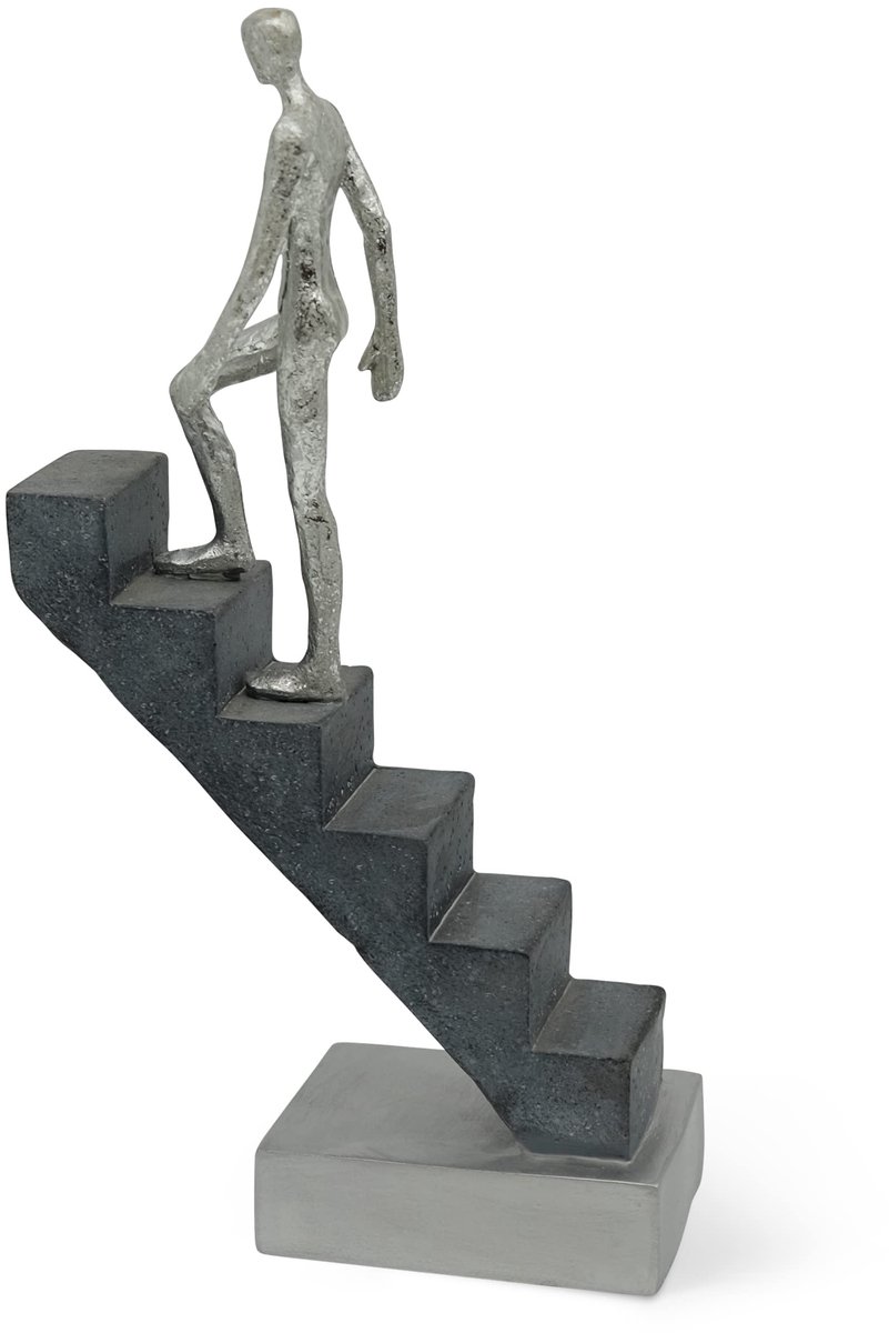Decoratiefiguur 'Top of The Rock' - Motivatie & Symbool Voor Succes - Marmeren Standbeeld 29 cm - Modern Figuur Voor Woonkamer, Bureau & Kantoor