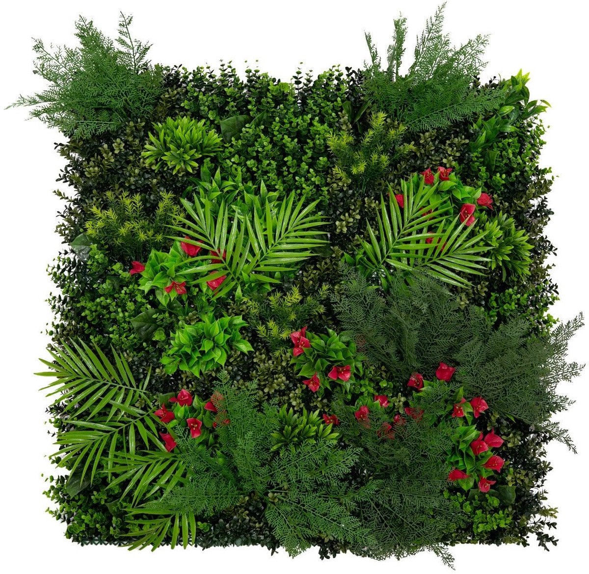 Planten Wand Panelen 100x100cm Mira Levend Bladeren Groenplant Tegels, Binnen/Buiten, Weer/UV-Bestendig, Kunsthaag, Privacy Achtergrond, Tuin Woondecoratie, Snap & Lock Bevestigings