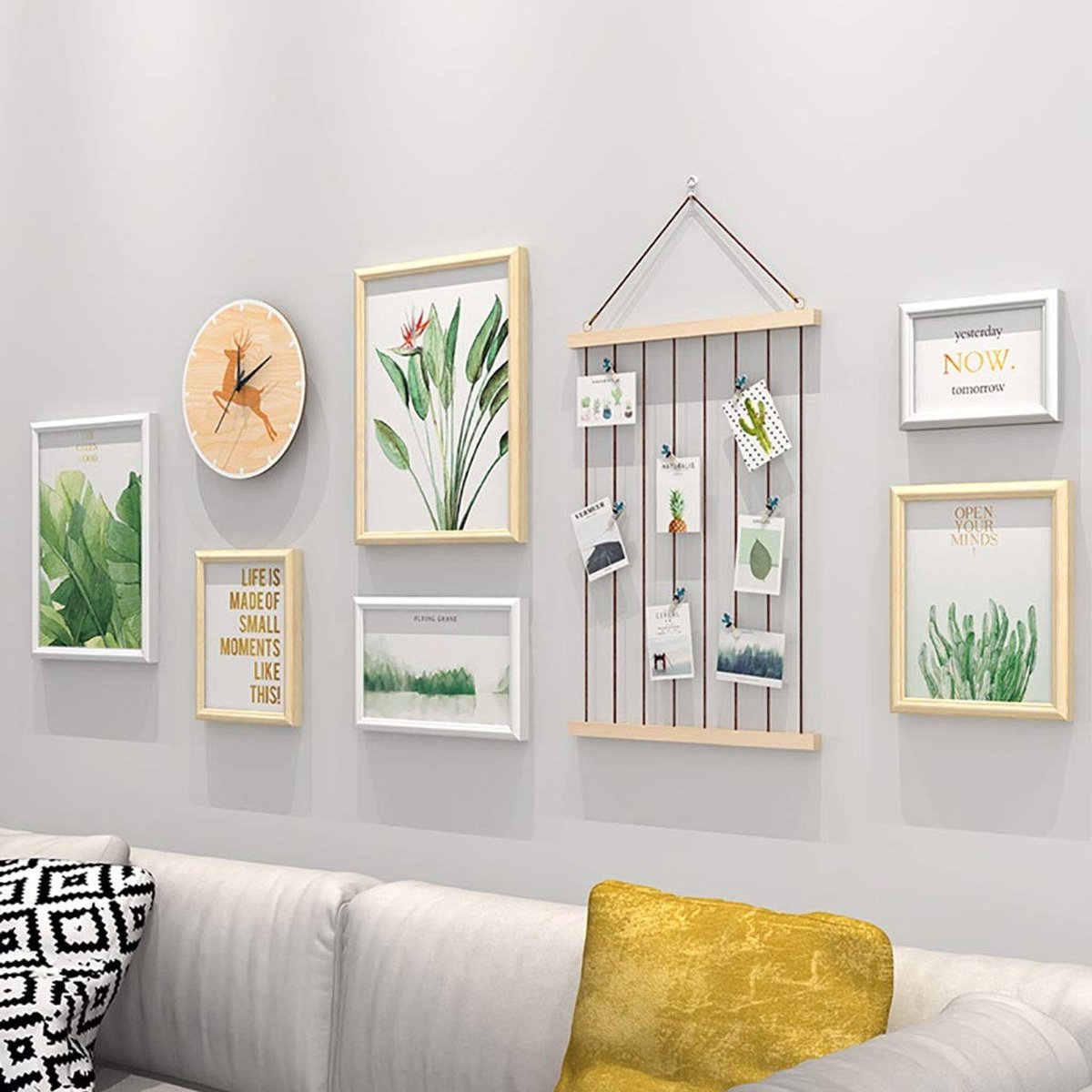 Fotolijst, fotolijsten Set Multi Pack fotolijst Waarde Set Met Wandklok, Decoratieve Wandfotolijst Set fotolijst Wandgalerij Kit,6 Fotolijsten, 6 kleuren