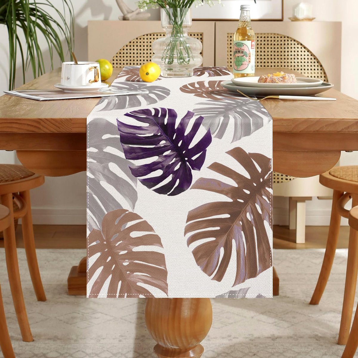 Tafelloper bruin schildpadblad tafelloper modern woonkamer tafel decoratie kluisjes tafelloper linnen tafelmatten loper set voor eetkamer dressoir schoenenkast decoratie 40 x 140 cm