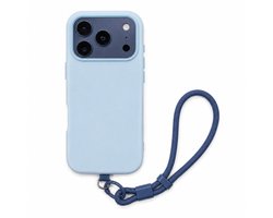 iPhone 17 Pro Hoesje met Polskoord (Wrist Strap) – Ice Cream Bar Design – Frost Look 2-Laags Beschermhoes – Zomer & Vakantie Telefoonhoesje - Blauw