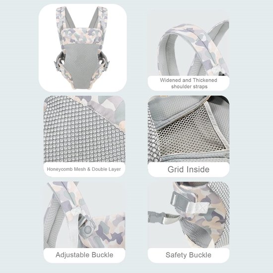 Draagband - Babydraagzak - Babydrager - Dubbelschouder draagband - Kan horizontaal dragen - Verstelbaar - Inspanning besparend - Sterk draagvermogen - Huisaccessoires - Unisex - Geschikt voor baby's (grijs, 40*10cm) — afbeelding 3