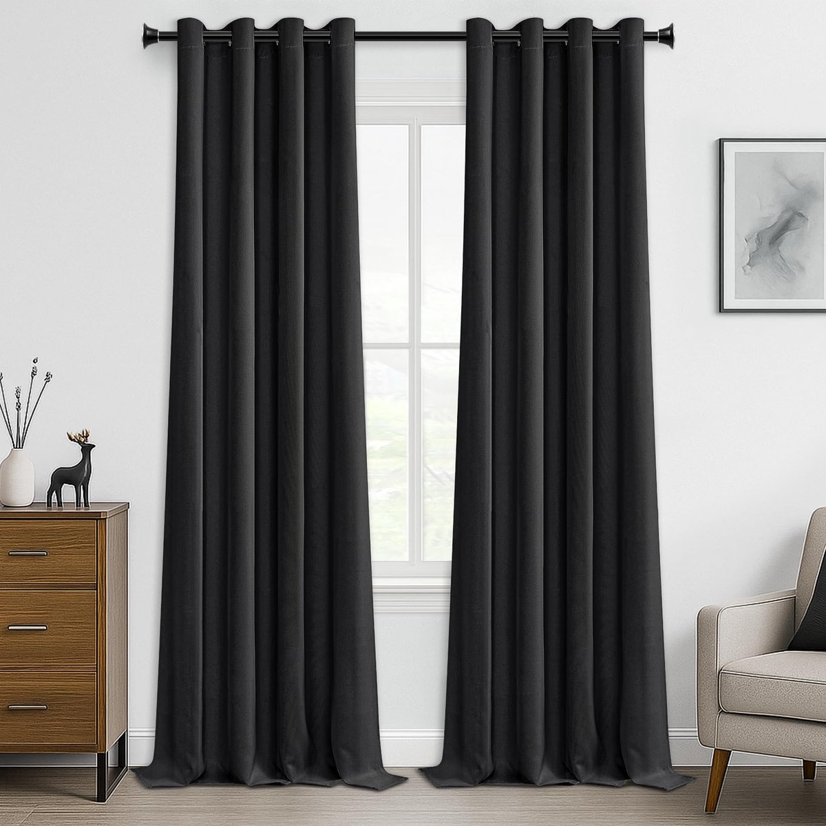 Gordijnen thermisch gordijn met oogjes verduisterende gordijn ooggordijn kort modern 280 x 140 cm (h x b), zwart, set van 2 stuks voor hotels kantoren woonkamer slaapkamer kinde