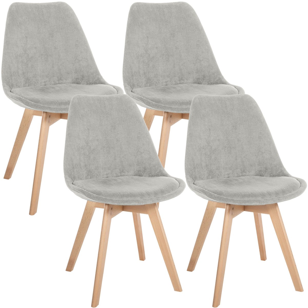 CLP Set van 4 Eetkamerstoelen Linares - met rugleuning - beukenhouten frame - Ribstof/grijs