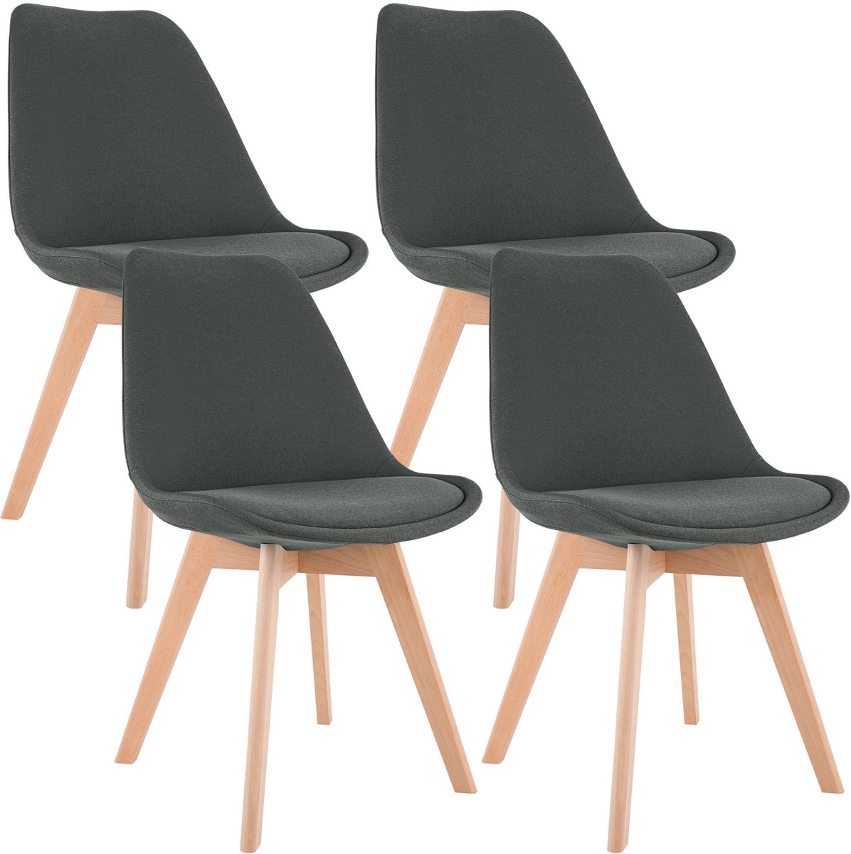 CLP Set van 4 Eetkamerstoelen Linares - met rugleuning - beukenhouten frame - Stof/donkergrijs