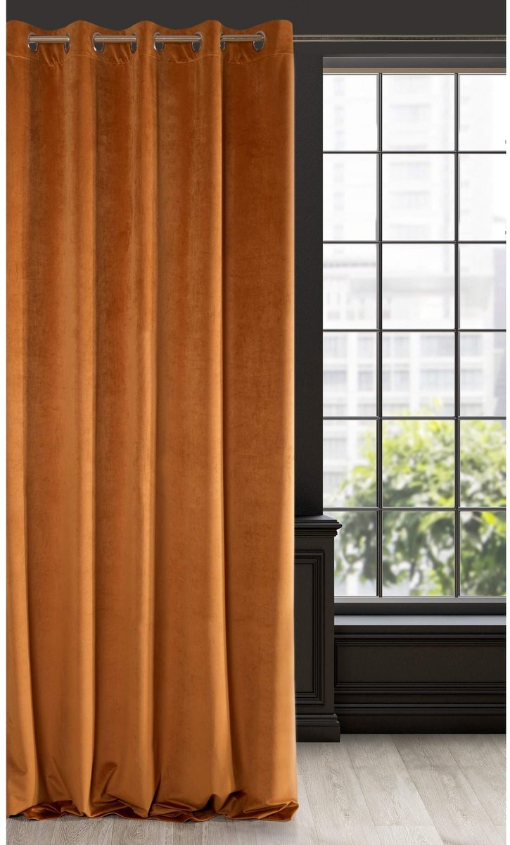 RIA Verduisteringsgordijn, Ondoorzichtig, Satijnen Gordijn met Ogen - 1 st. Extra Lang Gordijn, Dik, Elegant, Effen, Woonkamer, Slaapkamer, 140x250 cm, Roestrood