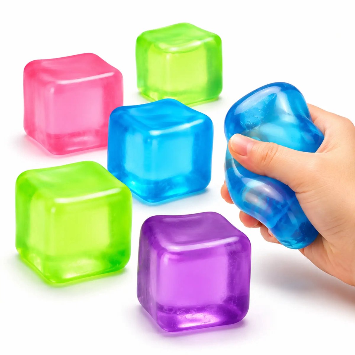 Ice Cube stressbal - Fidget knijpbal voor kinderen 3+ jaar - 4 x 5 cm - ijsblokje - rage speelgoed - Trend - 1 exemplaar