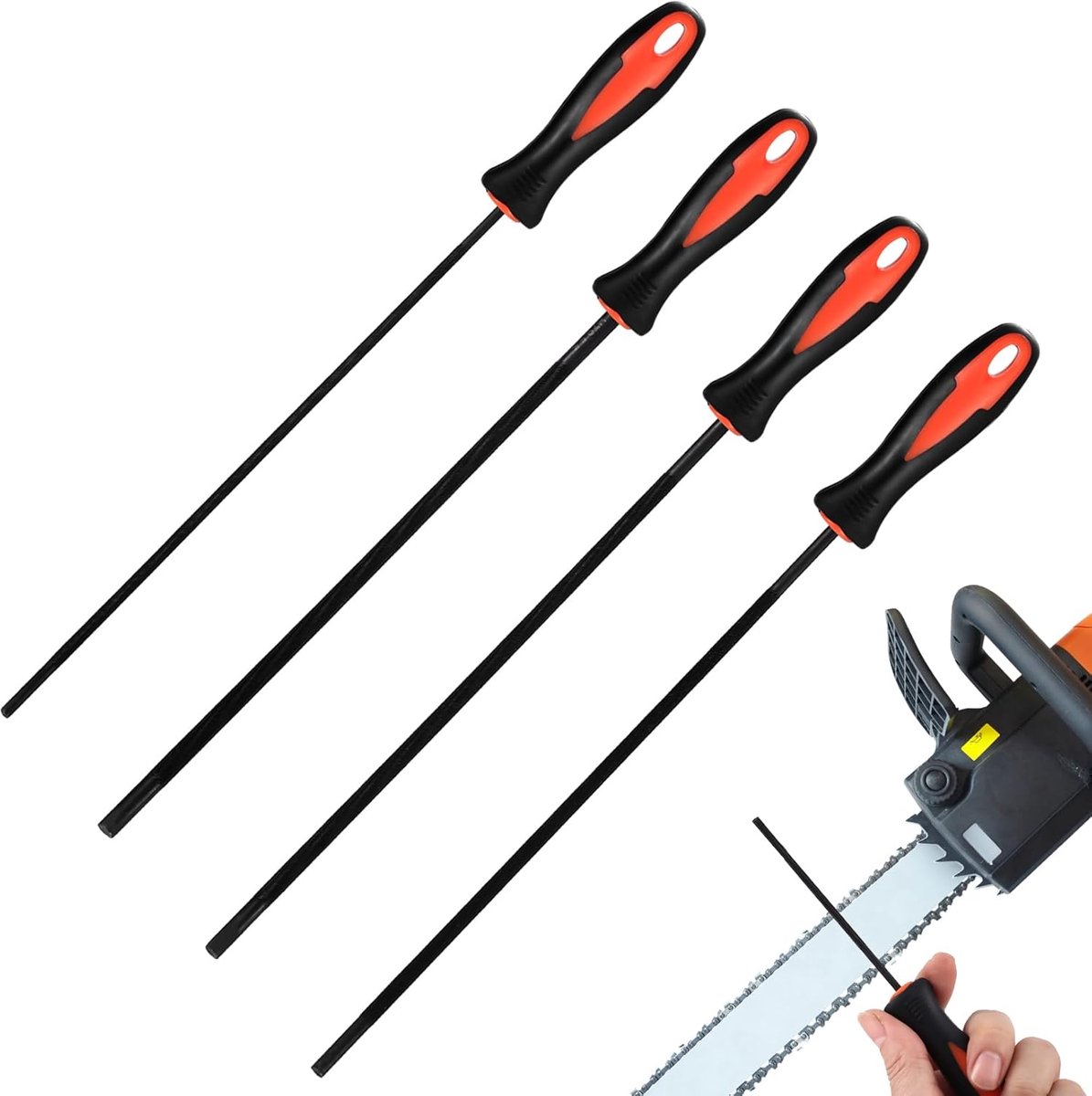 4 stuks vijl voor kettingzaag, vijlset, kettingzaagvijlen, set met handvat, ronde vijl, kettingzaag, ronde vijl, zaagkettingen, vijlen voor kettingzagen, voor paardenvijl, kettingzaag (3,2