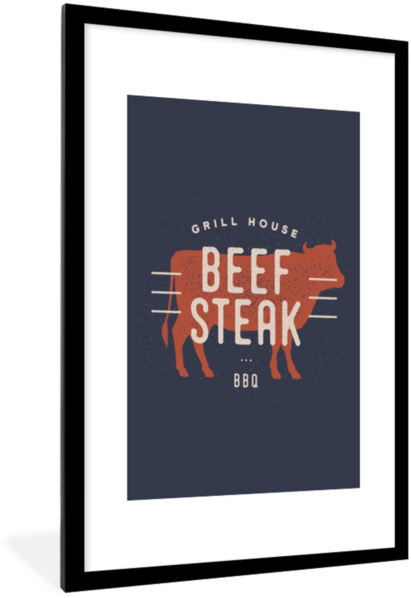 Fotolijst incl. Poster - BBQ - Mancave - Biefstuk - 60x90 cm - Posterlijst