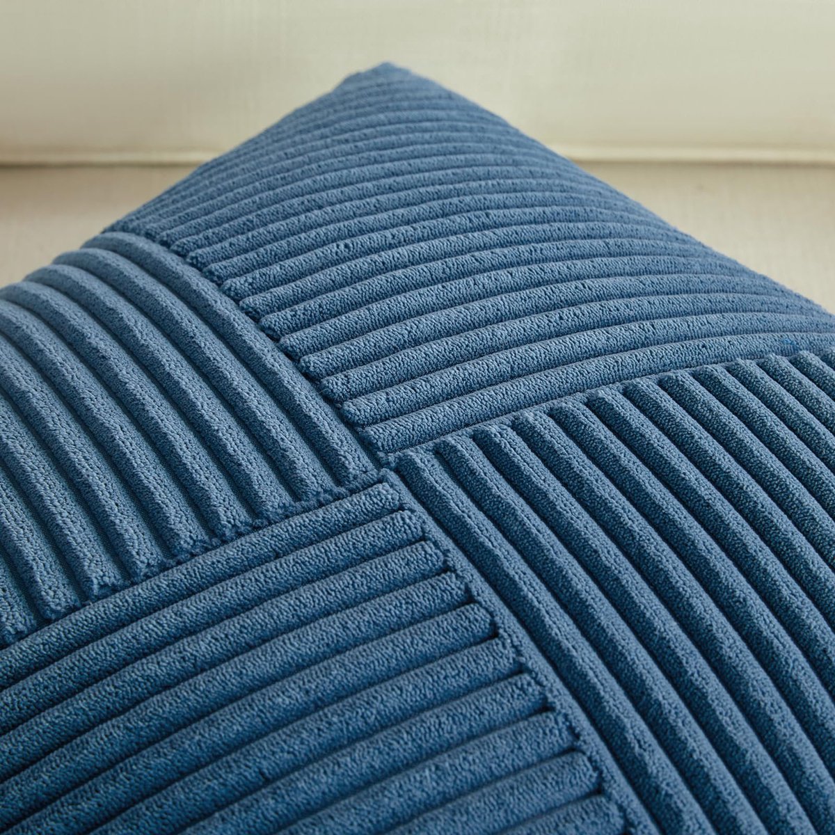 Set van 2 kussenslopen 50 x 50 cm, blauw, corduroy, decoratief, gewatteerd windmolenpatroon, voor slaapkamer, bank, café