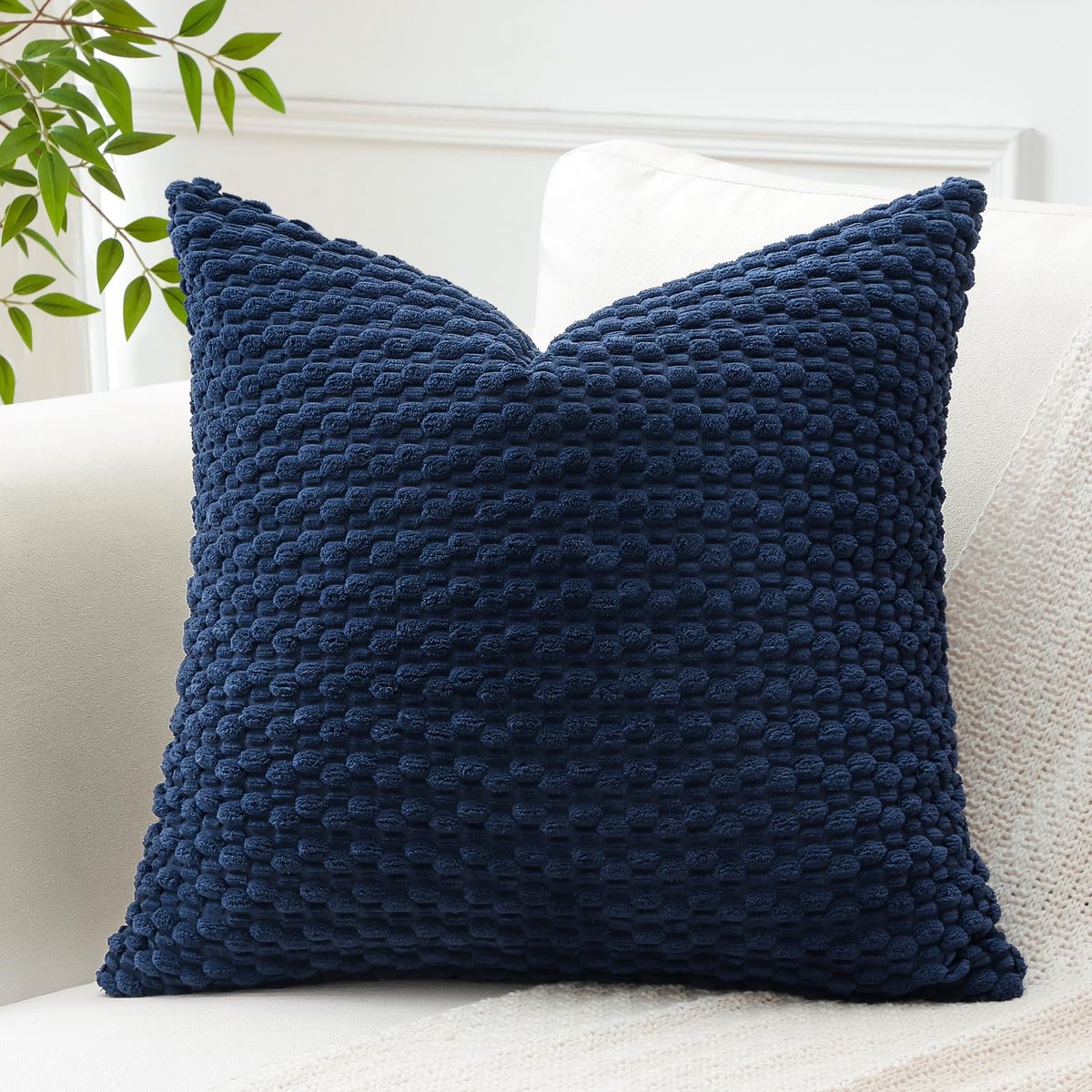 Kussenhoes 40x40cm Super Zacht Boho Gestreepte Vierkante Kussenhoes Geometrisch voor Sofa, Bank, Slaapkamer, Auto, Decoratie, Set van 1, Marineblauw