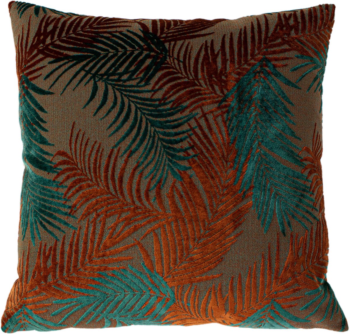 Kussenhoes, Fluweel, Teal/Roest, 50 x 50 cm