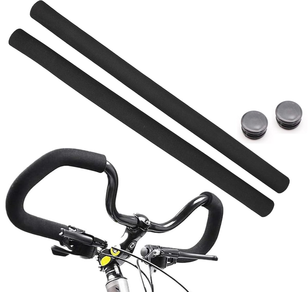1 paar fietsstuurgrepen, fietsbuis, spons, schuimrubber, zachte stuurgrepen, afdekking, stekker, fietsaccessoires, hoes, 50 x 2,22 x 3 cm, zwart