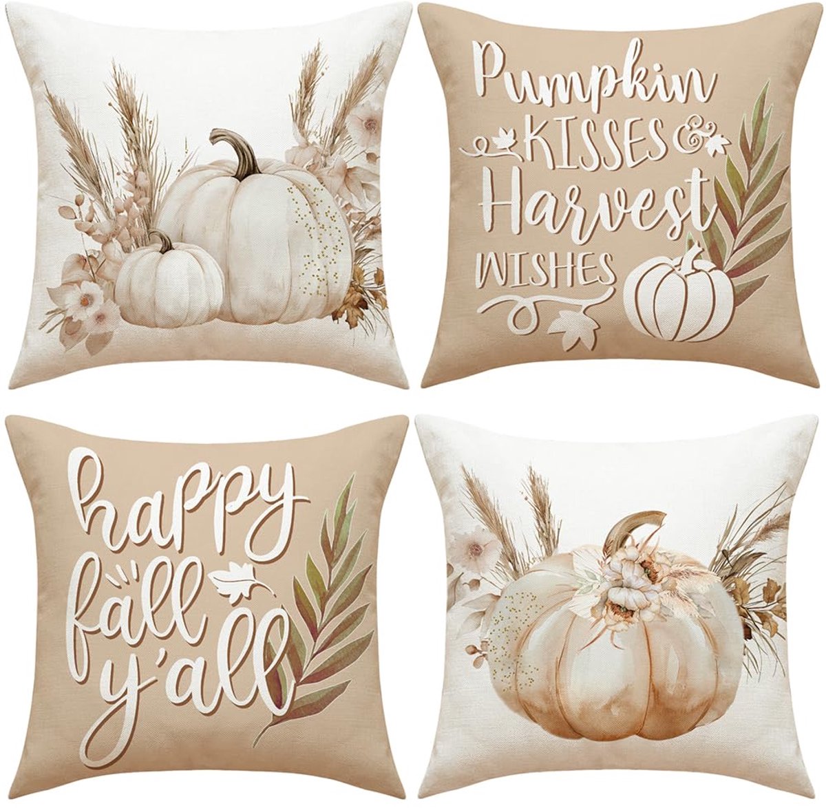 4 stuks kussenslopen voor de herfst, kussenslopen voor bank, linnen, 45 x 45 cm, kussenslopen voor bank, outdoor, woonkamer, slaapkamer, decoratieve kussens
