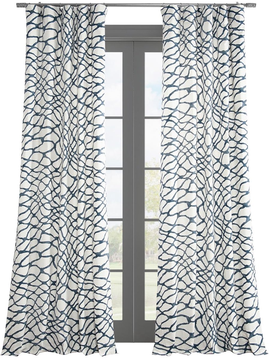 Half Price Drapes Geometrische abstracte bedrukte gordijnen 96 inch lange luxe katoenen gordijnen (1 paneel) kamer verduisterende gordijnen voor slaapkamer en woonkamer, 50 W x 96L, Ellis Blue